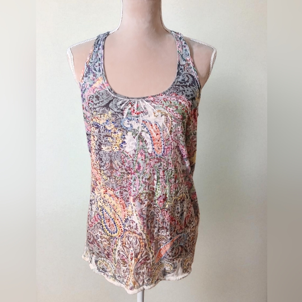 Vintage Y2k Racerback Burnout Rhinestones Womans Tank Medium Tattoo Coachella
